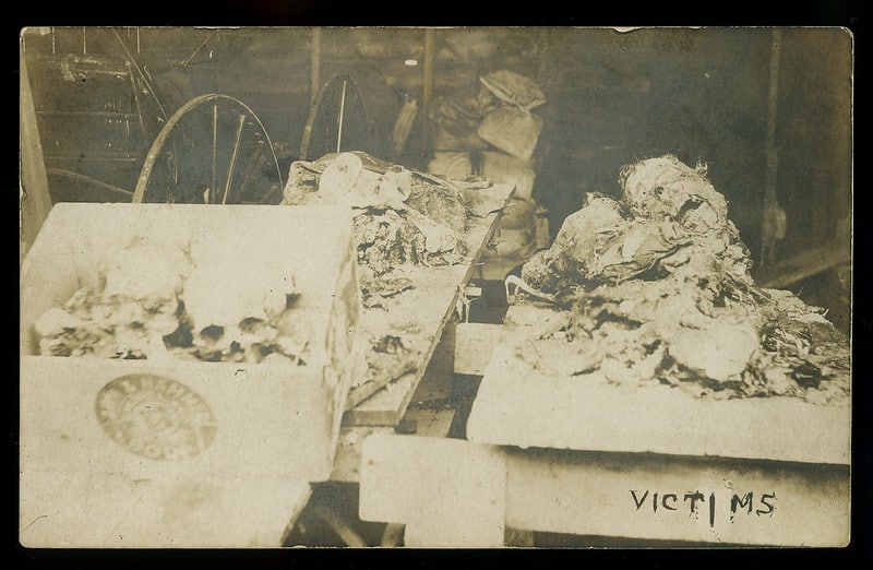Boxes of remains found on Belle Gunness's farm - Steve Shook, CC BY 2.0 , via flickr